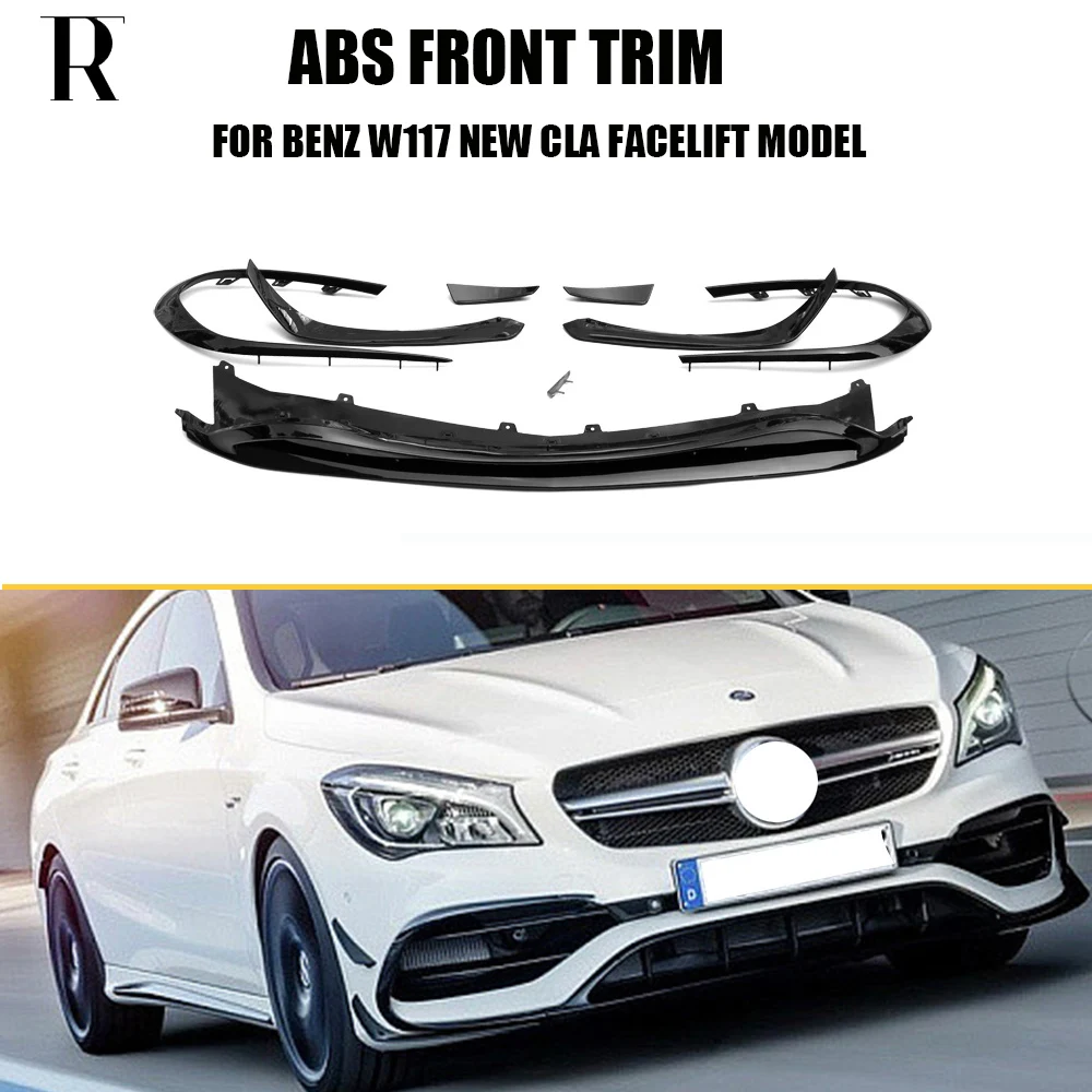 ABS черный Передний спойлер для губ с боковым разделителем фартук Benz W117 кла200 кла260