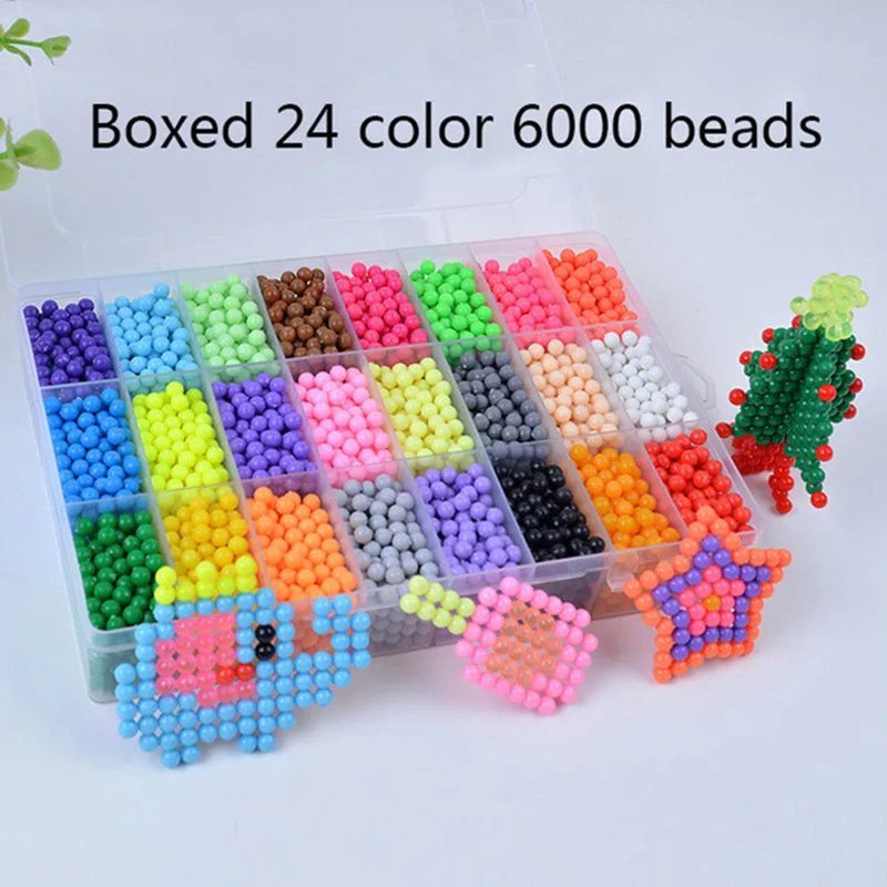 6000pcs 24 Colors beads puzzle Crystal color DIY Beads water spray set ball games 3D handmade magic toys for children - Цвет: 6000pcs