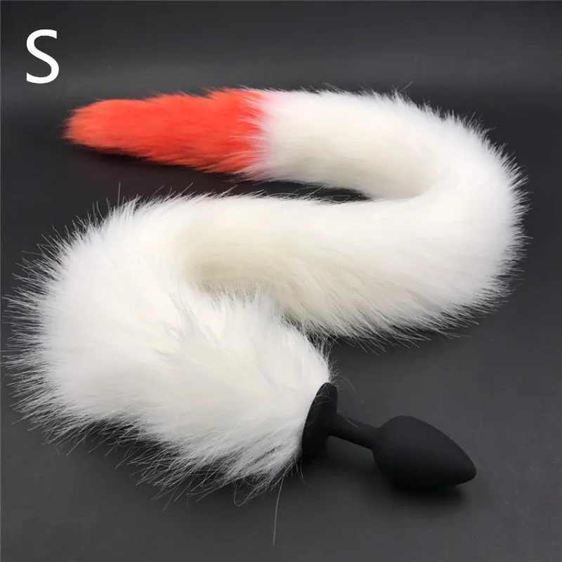 Анальная пробка хвосты силиконовая оранжевый белый хвост анальный расширитель