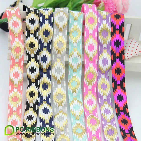 PC 16mm 5/8&quot gold screen and foil print fold over ribbon for DIY headwear | Дом и сад