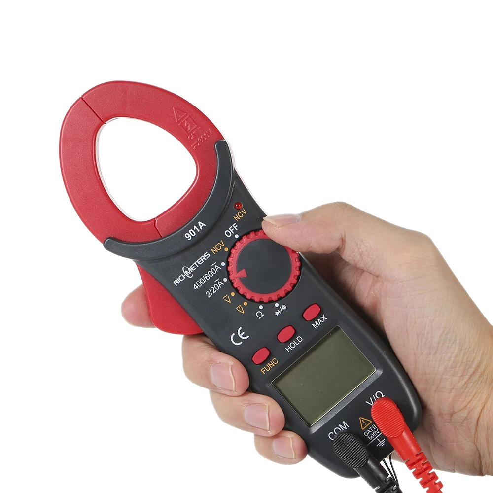 

RICHMETERS RM901A Digital Clamp Meter Portable 4000 Counts Auto-Ranging Voltage Frequency Resistance Capacitance Measurement