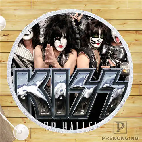 Пользовательские DIY из микрофибры по индивидуальному заказу ткань kiss_band(1) Круглый пляжный коврик полотенце напечатано по требованию 150 см#19-01-28-3-62