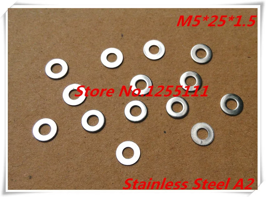 

50pcs/lot M5 x 25 x 1.5 5mm Stainless Steel A2 Flat washer Thickness 1.5mm