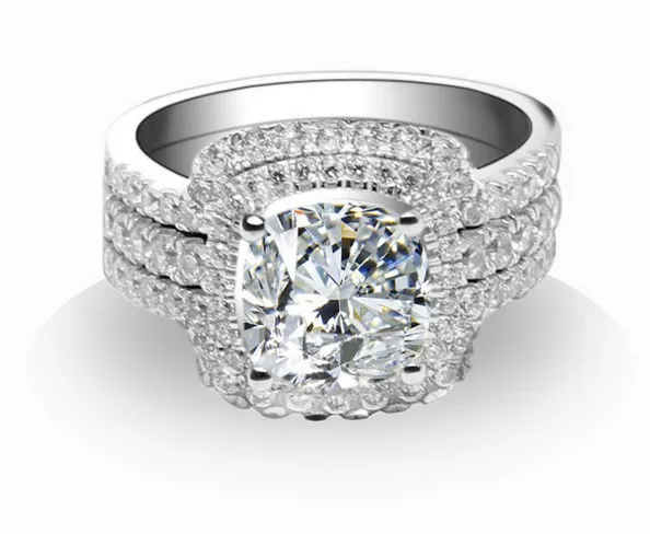 

Quality Guarantee 3Ct Cushion Cut Set Rings 925 Sterling Silver Ring Non-Allergy nor Tarnish Diamond Jewelry