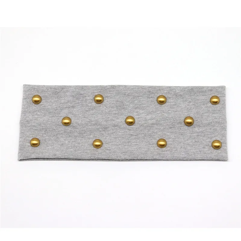 Light Grey Gold Женский ободок на голову с жемчугом модные стразы эластичные плоские хлопковые эластичные повязки на голову для девочек повязка на голову ручной работы - Цвет: Light Grey Gold