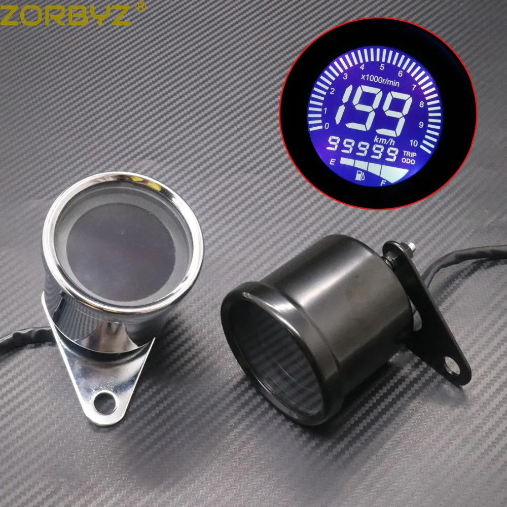 ZORBYZ мотоцикл черный/хром 4 в 1 Ретро светодиодный ЖК дисплей Тахометр спидометр