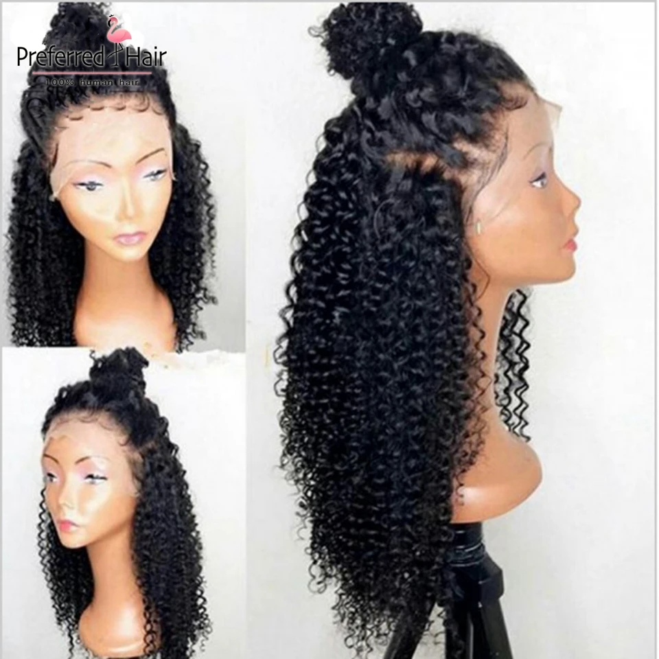 Preferred Hair prepucked Hairline вьющиеся человеческие волосы парик бразильские Remy 150 плотность кружева передние человеческие волосы парики для черных женщин
