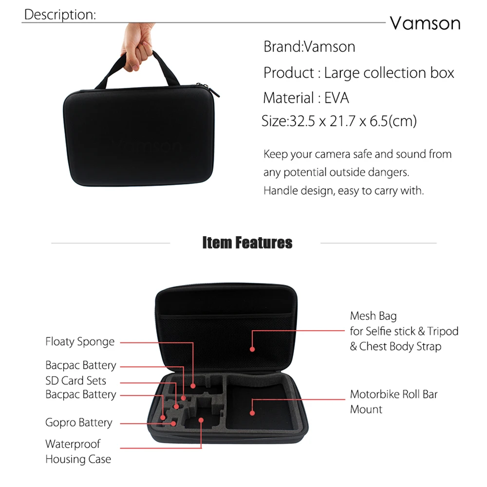 Набор аксессуаров Vamson для Gopro Hero7 6 5 4 сумка хранения нагрудный ремень адаптер Xiaomi