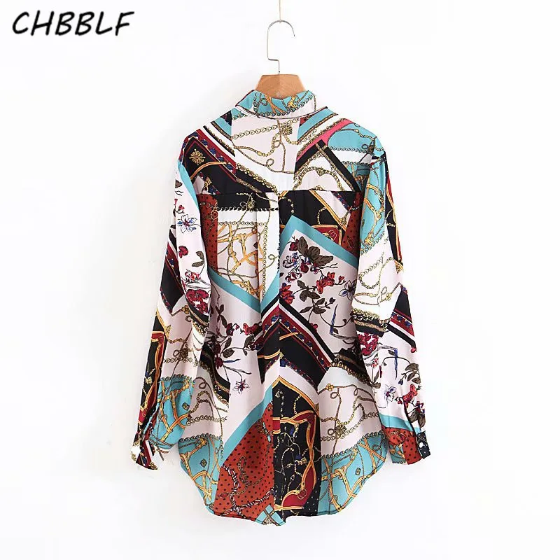 CHBBLF Женские винтажные блузки с геометрическим рисунком Женская повседневная