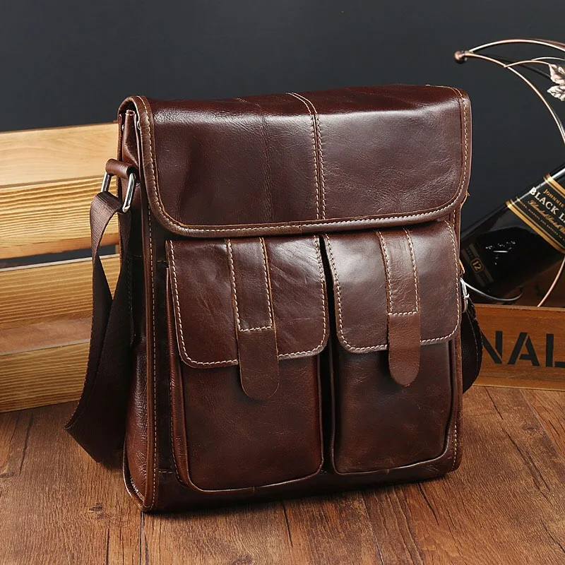 Мужская сумка из воловьей кожи на одно плечо косая через деловой Повседневный