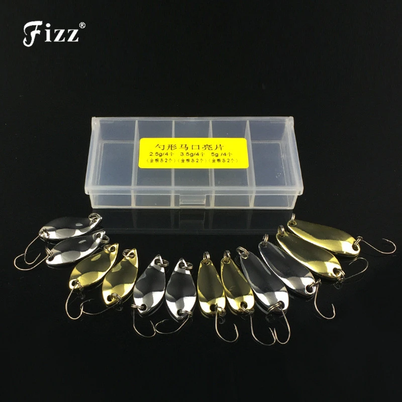 12pcsbox Metal Spoon Lure Sequin Silver Golden Jig Hook Fishing 2.5g 3.5g 5g Artificial Hard Bait Tackle|lure case|tackle boxlure vest |