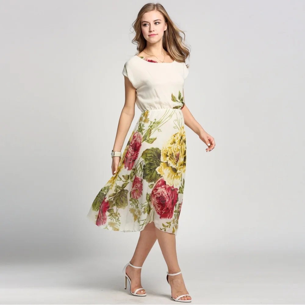 2016 Летняя Мода Шифон Винтаж Длинное Платье Женщины Элегантный Цветочный Boho