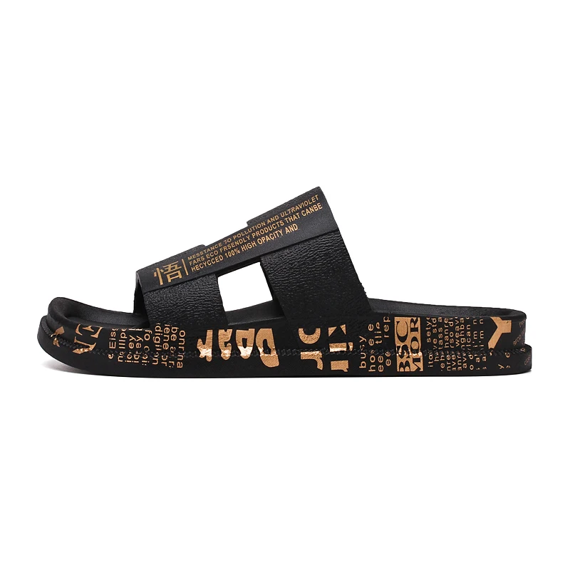 gold sole Zapatillas hombre; Новинка года; летние сандалии; мужские модные тапочки на плоской подошве; удобные мужские вьетнамки; уличная пляжная обувь для отдыха - Цвет: gold sole