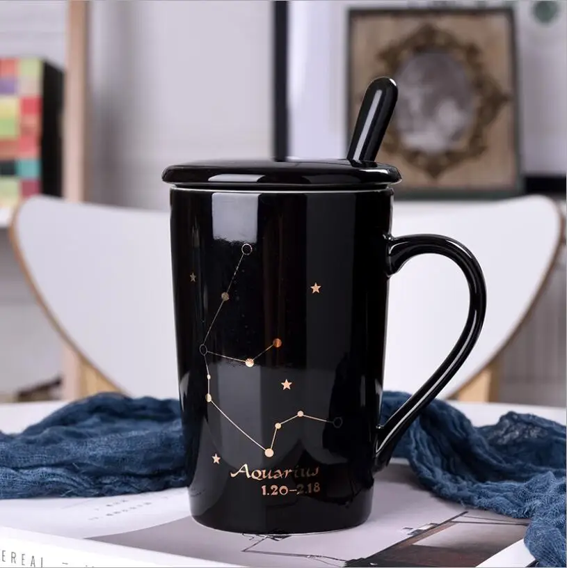 01 Aquarius Модная керамическая кружка, краткие созвездия, кофейная чашка, большая емкость, молочные чашки с подарочной коробкой, чайные кружки, подарок для влюбленных на день рождения - Цвет: 01 Aquarius