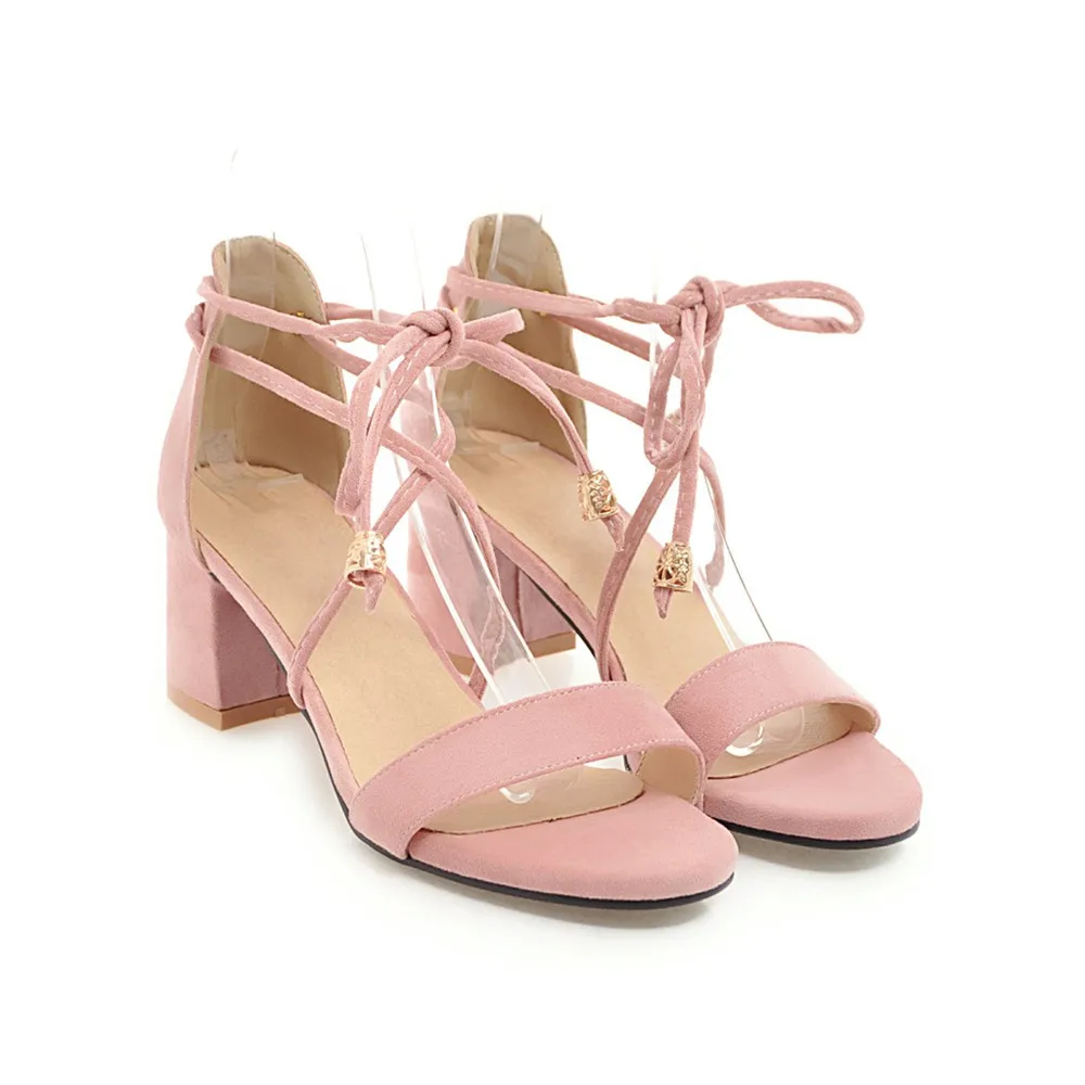 Smirnova 2018 fashion summer new arrival shoes woman big size 33-43 black pink ankle strap flock sandals women square heel | Обувь