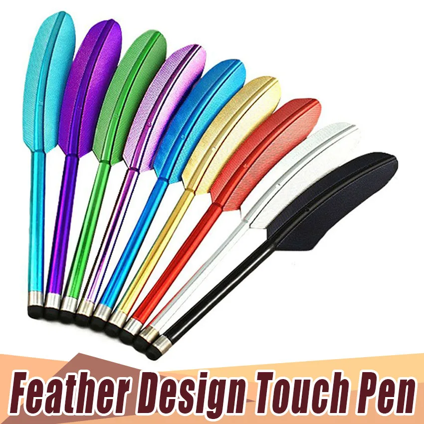 500pcs/lot New Design Feather Capacitive Touch Screen Pen Stylus For iPhone Stylus Pen for tabtle for samsung huawei colorful