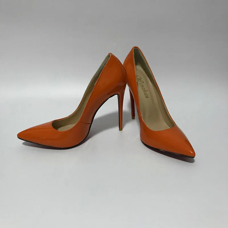Orange High Heel Ladies Shoes With Matching Women HandBag Pumps Sets Patent Leather Hottest different heels WENZHAN 36-43 A96-20