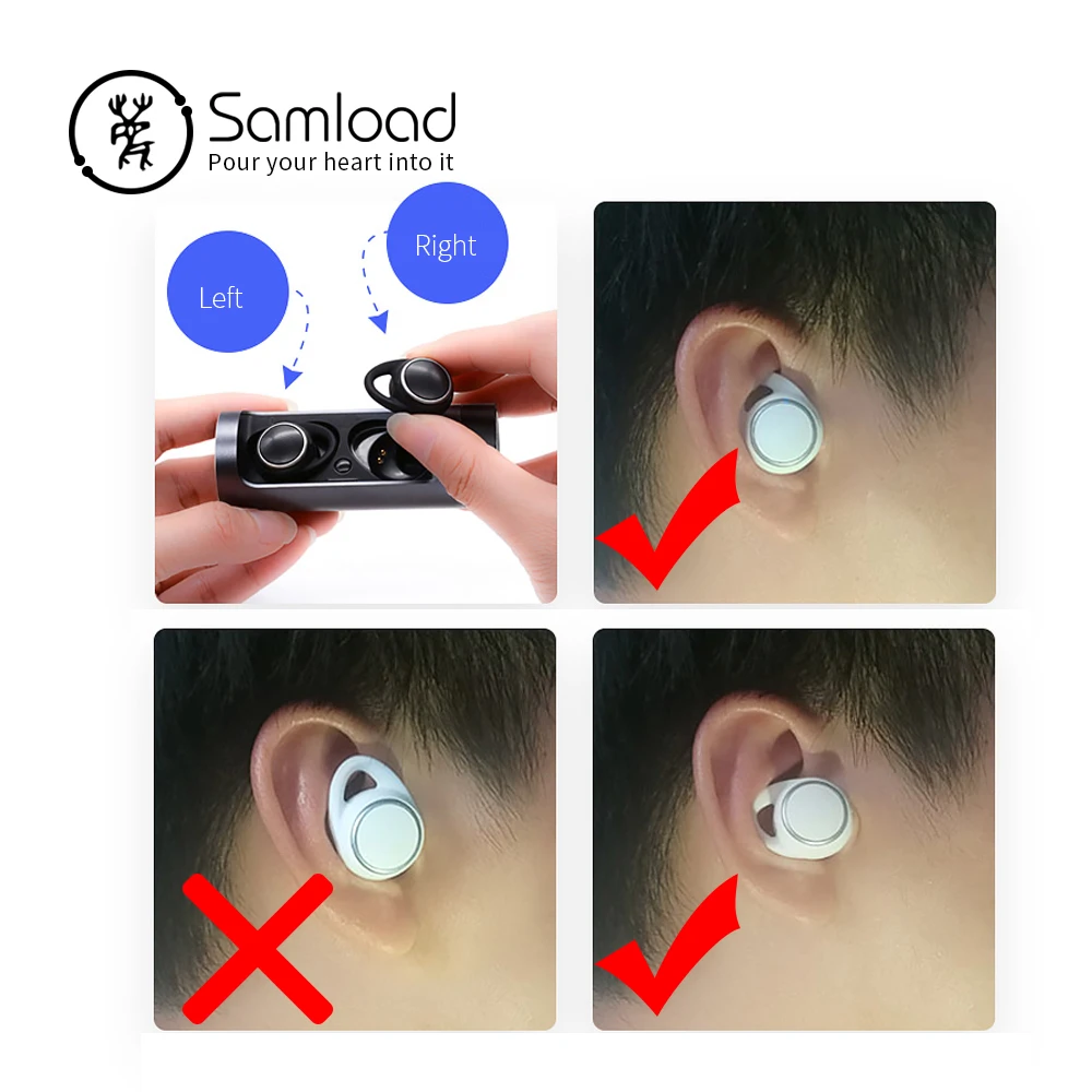 Samload, портативные Bluetooth 5,0 наушники, наушники, настоящие беспроводные, стерео, мини, ушной крючок, вкладыши с микрофоном, зарядная коробка для iOS, Android