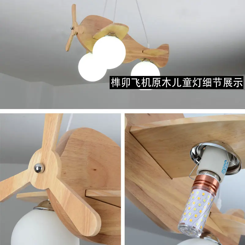 Artpad 3 Heads E27 Base Solid Wood Pendant Light Air Plane Creative Nordic Children Room Cartoon Lamp Bedroom | Лампы и освещение