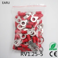 rv1 25 5 red insulated crimp ring terminal cable wire connector 100pcspack rv1 5 rv