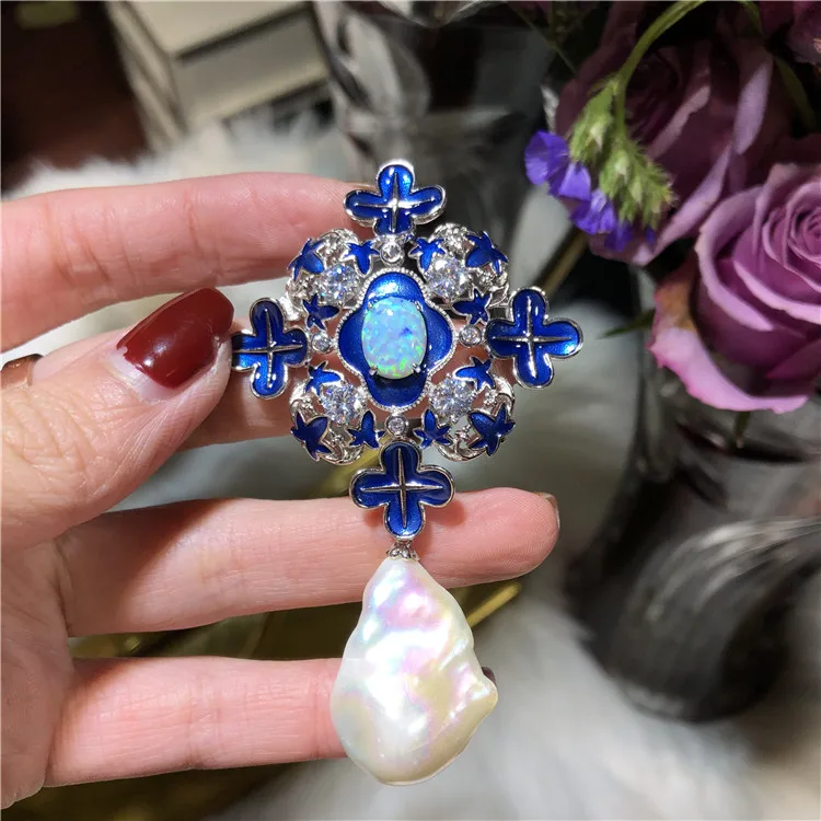 Уникальный роскошный синий цветок барокко Жемчуг бюстгальтер винтажные и