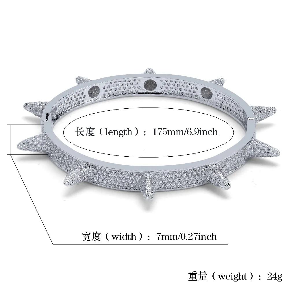 TOPGRILLZ Spikes Rivet Stud Mens Charm Bracelets Bangle Iced Out Gold Silver Color Bracelets Hip Hop/Punk Gothic Bling Jewelry