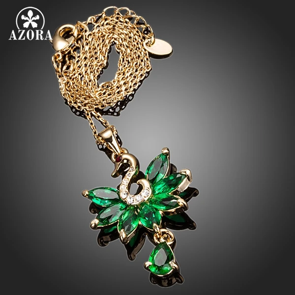 Ожерелье с зеленым кулоном AZORA Marquise Cut Swan TN0125|necklace time|necklace jumpernecklace belly |