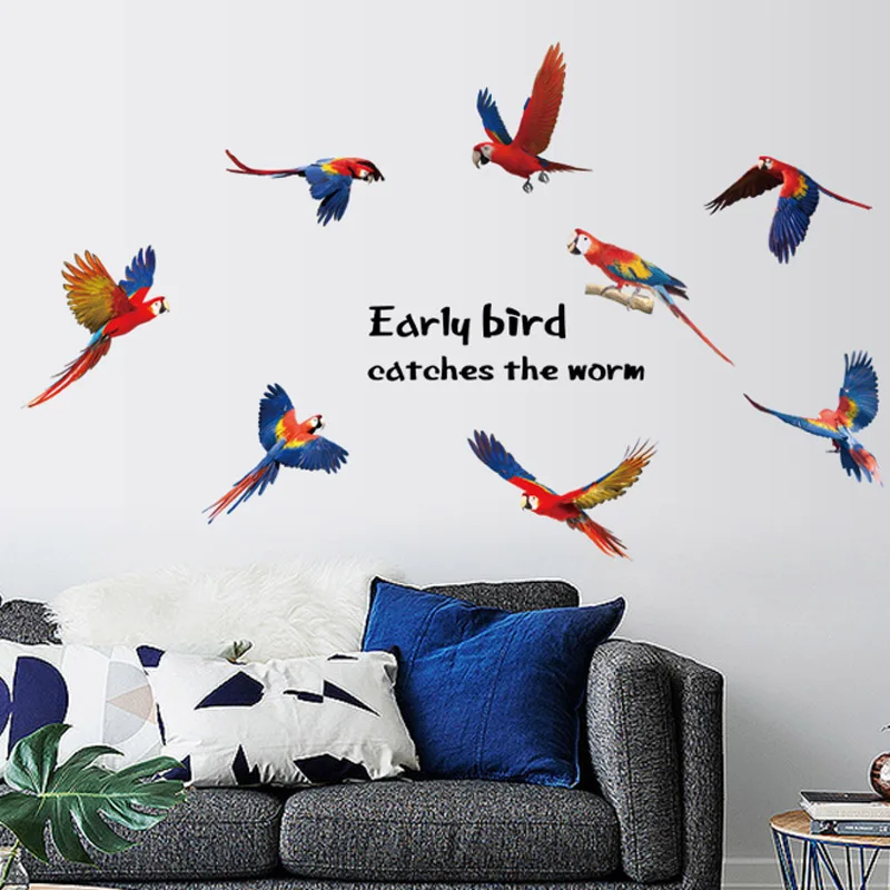[Fundecor] diy Красочные наклейки на стену с изображением попугая домашний декор