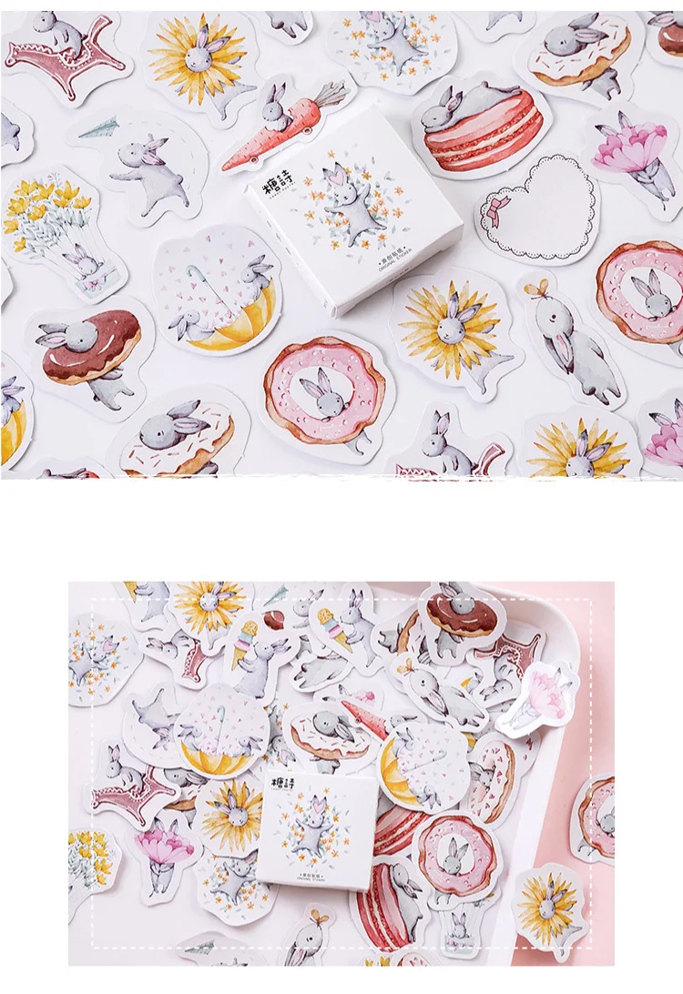 45 шт./кор. Kawaii Наклейки кроликов милые канцелярские Бумага стикеры на клейкой основе для девочек Подарки Декоративные Дневник в стиле Скрапбукинг Ablums
