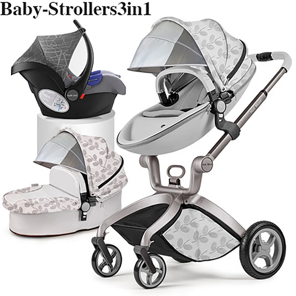 2021 Original Hot Mom 3 in 1 Baby Stroller Luxury High Landscape Pram Can Sit Reclining Carriage Folding Shock For Newborn Baby images - 6