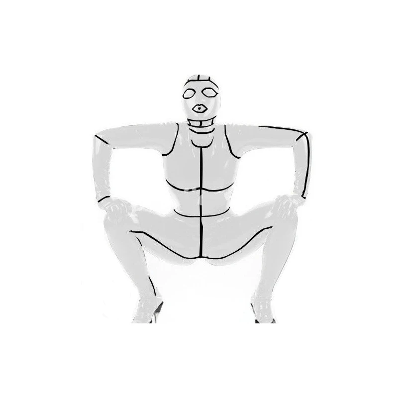 Уникальный латексный костюм резиновый черно белый комбинезон боди с капюшоном