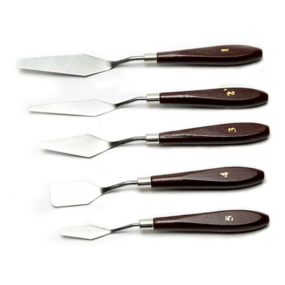 5pcs Practical Stainless Steel Spatula Palette Knife Painting Mixing Artist Scraper Set Coloring Tool |
