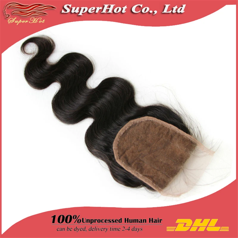 Three Part Lace Top Closure 4&quot*4&quot Body Wave 5A Brazilian Hair Off Black #1b Natural Color No Shedding Tangle DHL Free |