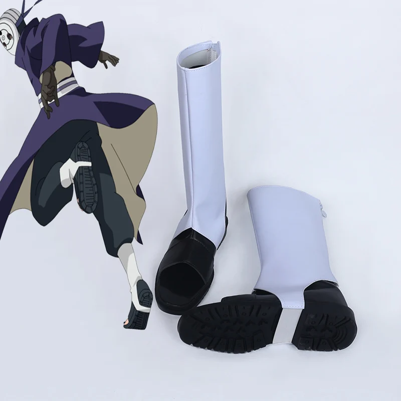 Naruto Black White Pu Leather Shoes Uchiha Obito Carnival Cosplay Costume Halloween Boots New Free Shipping | Тематическая одежда