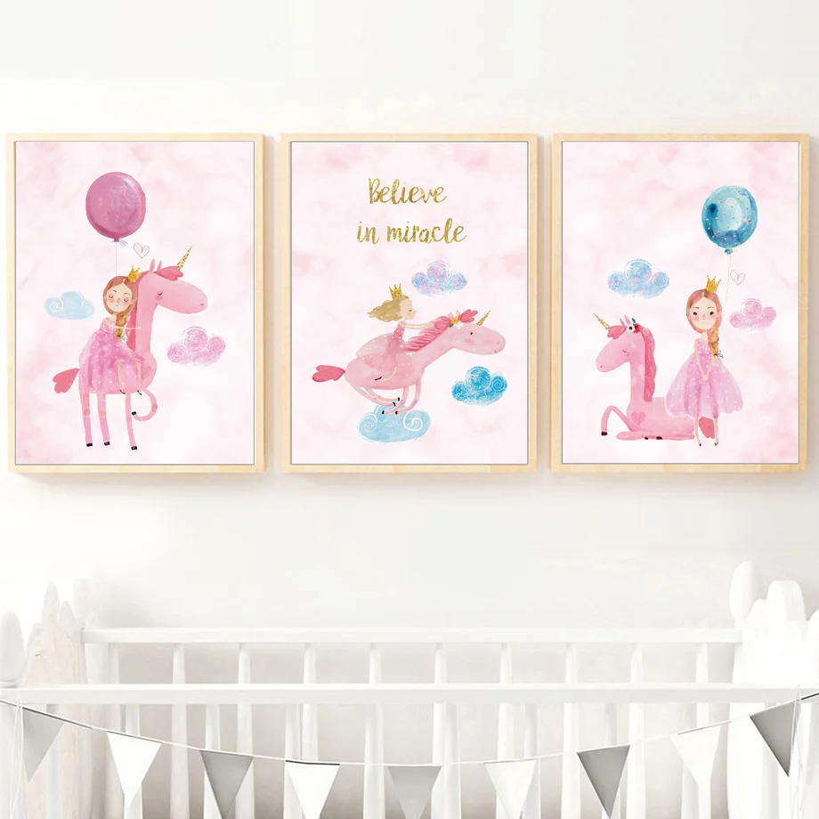 

Pink Unicorn Baby Girl Balloon Animals Nordic Posters And Prints Wall Art Canvas Painting Nursery Wall Pictures Kids Room Decor