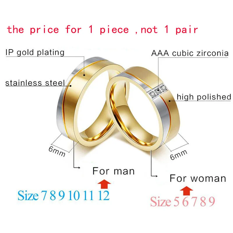 Пара обручальных колец любовника золотого цвета из нержавеющей стали