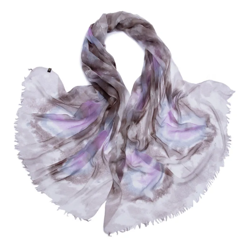 

100% goat cashmere women spring autumn fashion printed thin scarves shawl pashmina grey lavender 90x200cm