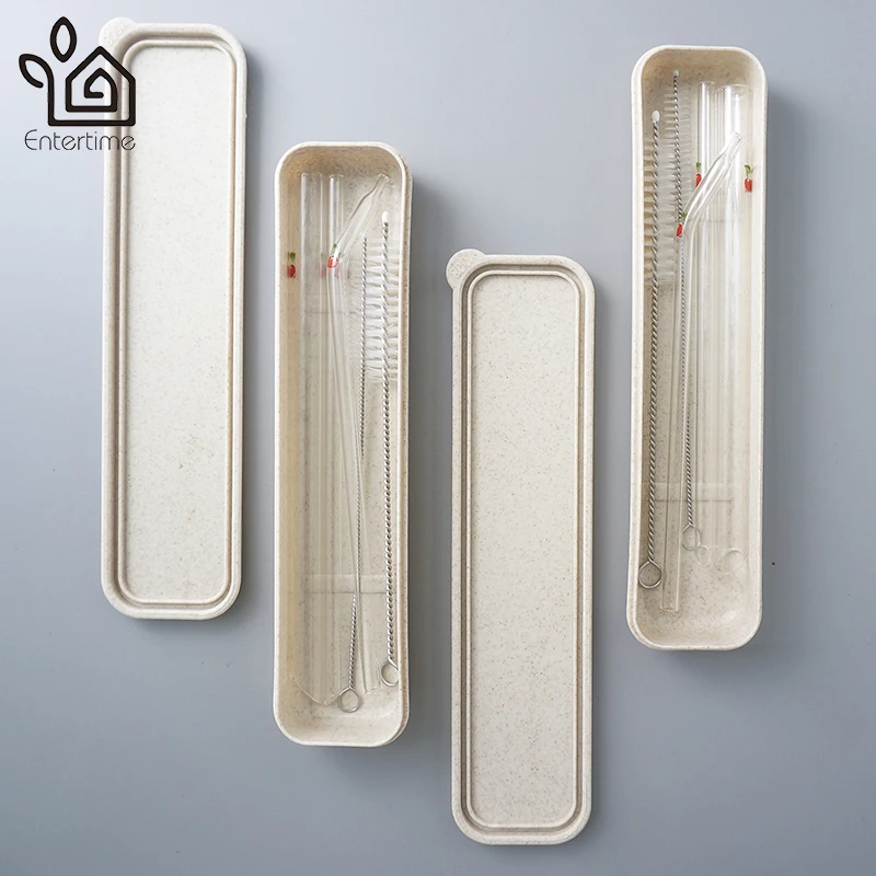 Entertime Set of 3pcs reusable printed glass straws+2 pcs cleaner brush with carry box 2sets/lot | Дом и сад