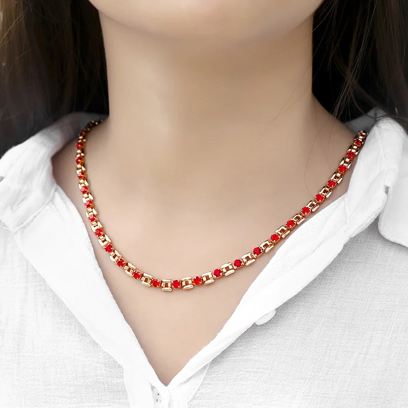 Женская цепочка с фианитом 6 цветов ожерелье под розовое золото 585 пробы