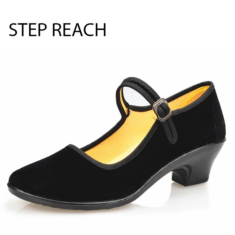 

STEPREACH Brand shoes woman high heels buckle strap rubber round toe Solid Black mary jane shoes sapato feminino zapatos mujer