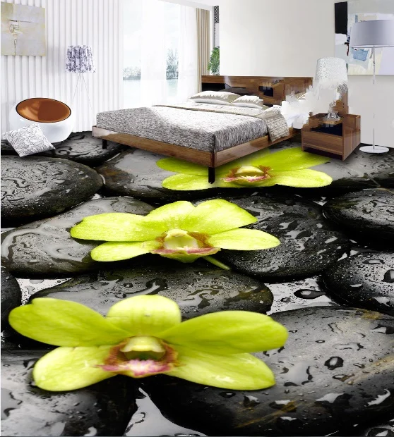 

[Self-Adhesive] 3D Black Stone Leaves 5 Non-slip Waterproof Photo Self-Adhesive Floor Mural Sticker WallPaper Murals Print Decal