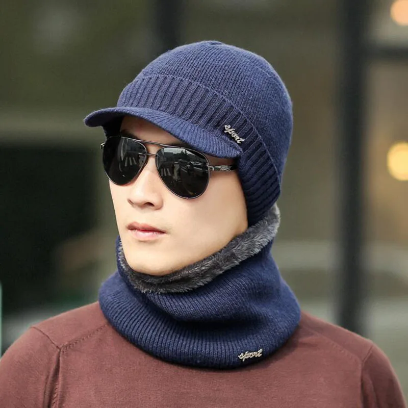 

BINGYUANHAOXUAN Winter Hat Skullies Caps For Men Women Knitted hats Scarf Winter Caps Mask Balaclava hood Caps wool Fur hats