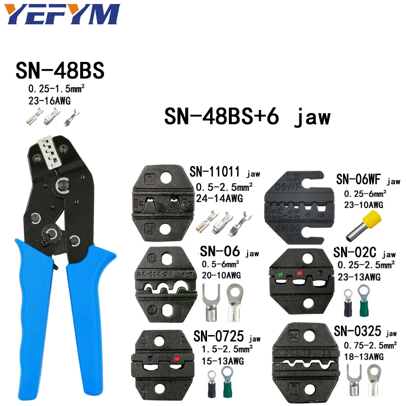 SN-48BS crimping pliers 6 jaws kit for TAB 2.8 4.8 6.3/C3 XH2.54 3.96 2510/tube/non insulation terminals electric clamp tools |