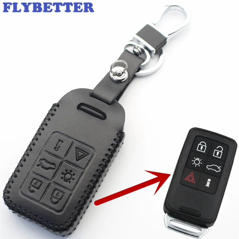 Смарт держатель для ключей FLYBETTER чехол из натуральной кожи с 6 кнопками Volvo