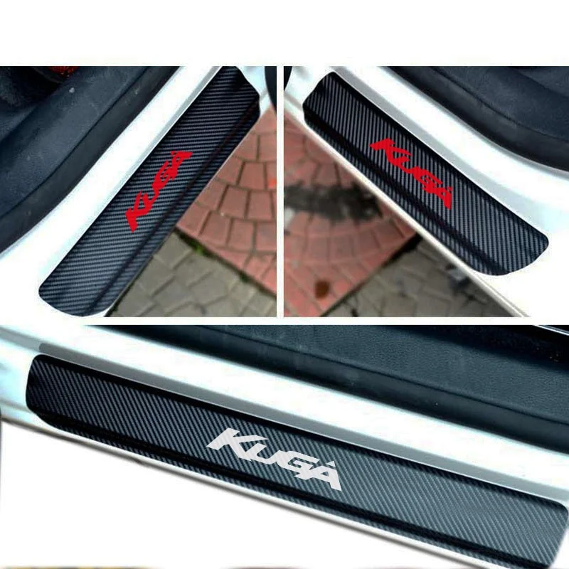 

4PCS carbon fiber vinyl sticker Car Door Sill Scuff Plate for FORD KUGA Parts Accessories