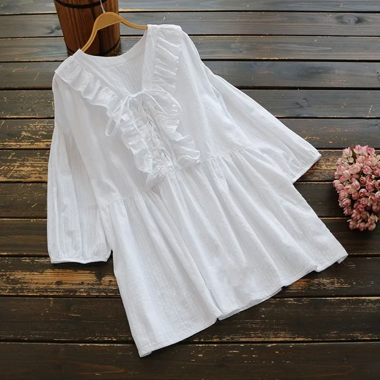 

5491 Lolita sweet ruffles v-neck flare sleeve cotton doll shirt princess