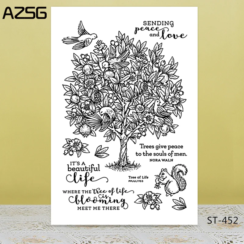 

AZSG Pomegranate Tree Squirrel Bird Clear Stamps/Seals For DIY Scrapbooking/Card Making/Album Decorative Silicone Stamp Crafts