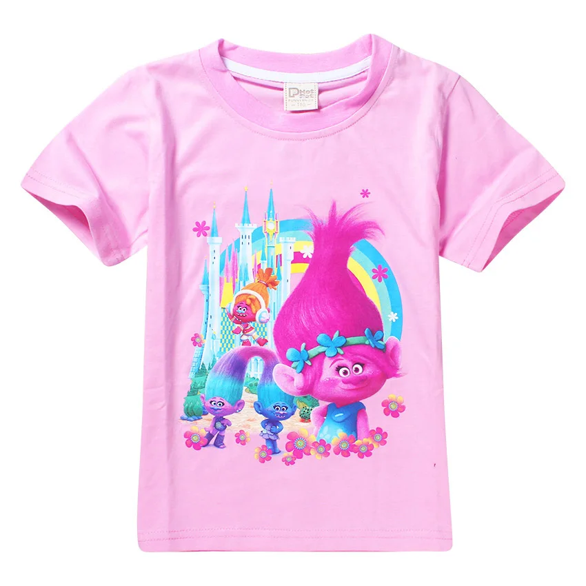 6881pink Футболки для девочек, футболки для мальчиков, летняя детская одежда с рисунками, Детские рубашки с короткими рукавами, брендовая футболка с троллями, vestidos infantil - Цвет: 6881pink