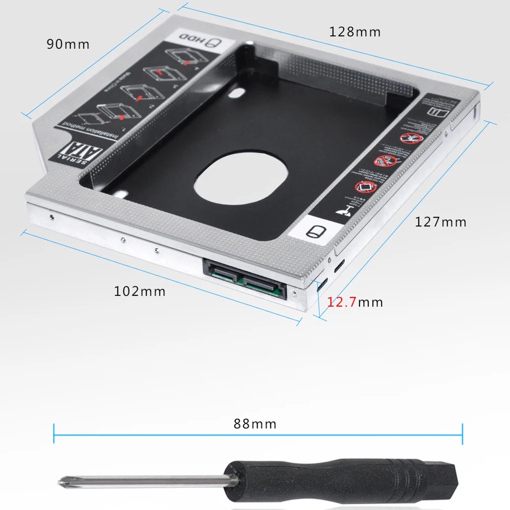 Sunvalley алюминиевый сплав 12,7 мм 2nd HDD Caddy SATA To SATA 3,0 для ноутбука DVD/CD-ROM Оптический отсек 2," HDD SSD чехол 10 шт