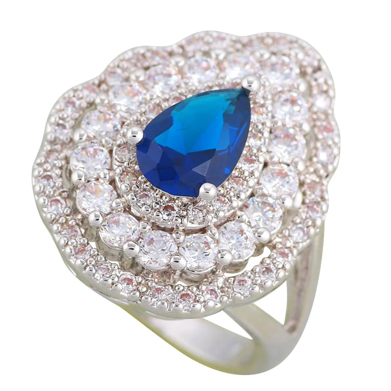 Ayowei серебряные штампованные модные серьги подвеска ожерелье кольцо синий Zicon